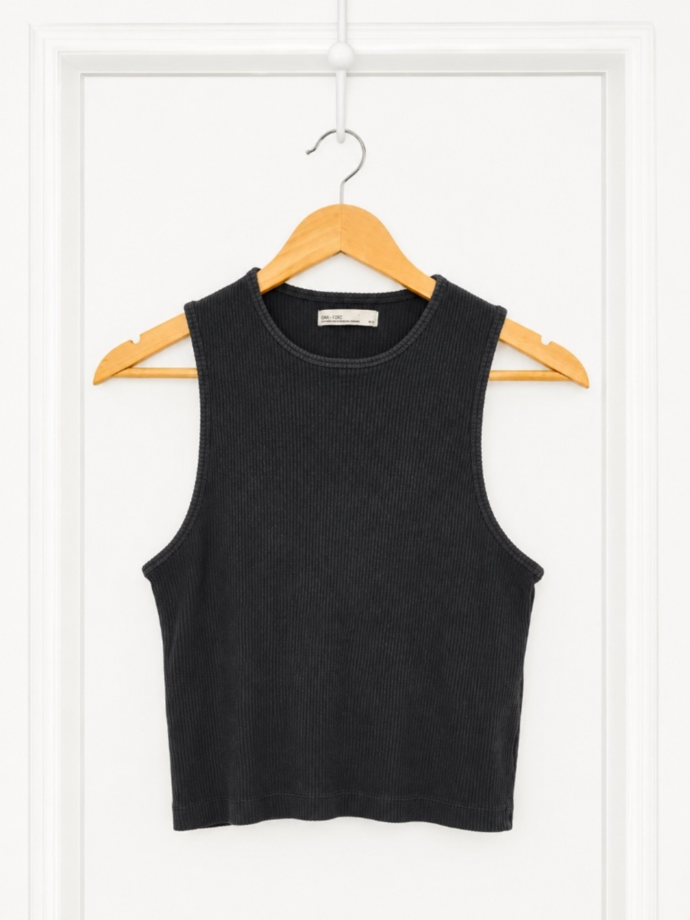 Oak + Fort Black Ribbed Tank Top – Size XL